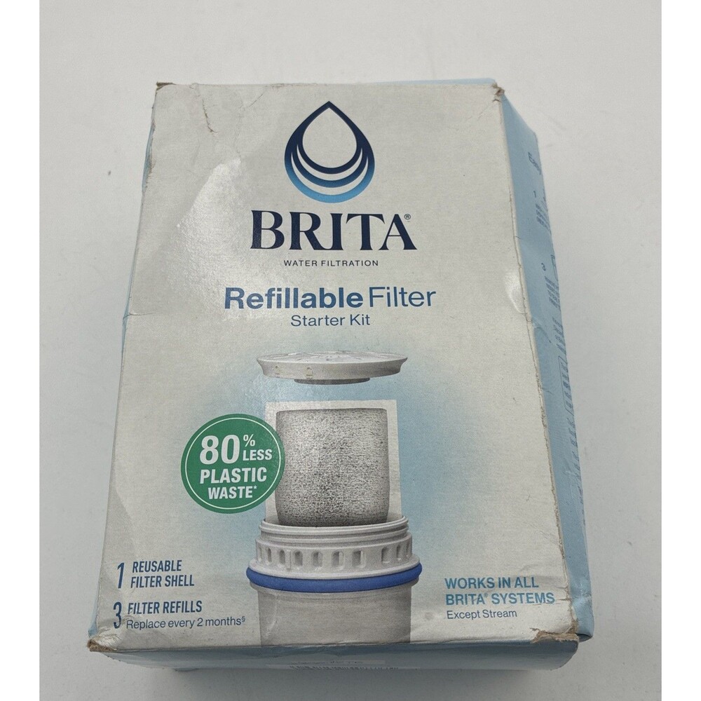 Brita Refillable Water Filtration Starter Kit 1 Reusable Filter Shell 3 Refills